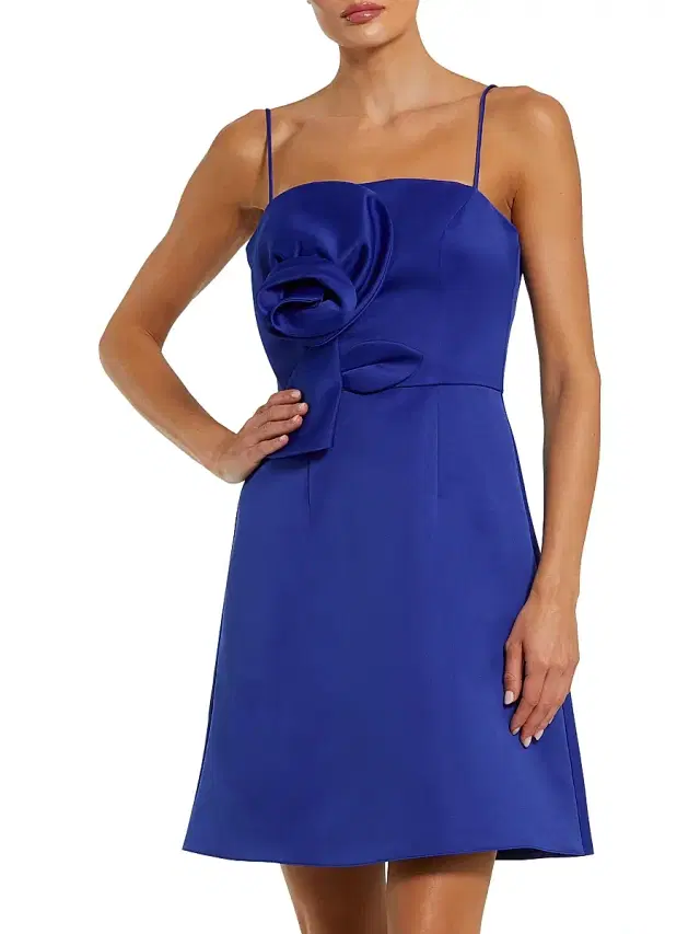 Mac Duggal Women's 3D Rose Satin A-Line Mini Dress - Cobalt