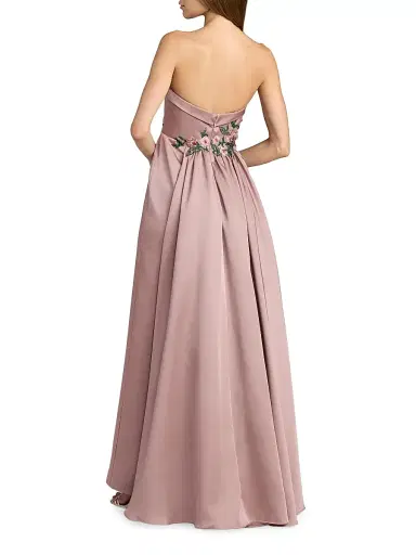 Mac Duggal Women's Floral-Beaded Satin Strapless Gown | Thumbnail 2 Mac Duggal Women's Floral-Beaded Satin Strapless Gown | Thumbnail 2