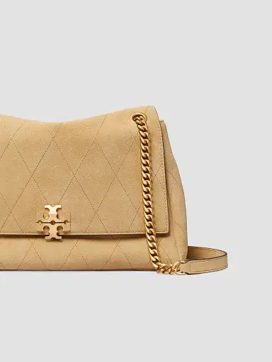 Tory Burch Women's Charlie Large Quilted Suede Shoulder Bag - Stone | Thumbnail 6