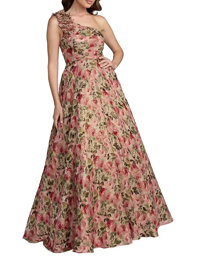 Mac Duggal Women's Floral Organza Brocade One-Shoulder Gown - Pink Multi