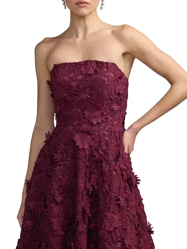 Mac Duggal Women's Floral Lace Strapless A-Line Midi-Dress | Thumbnail 3