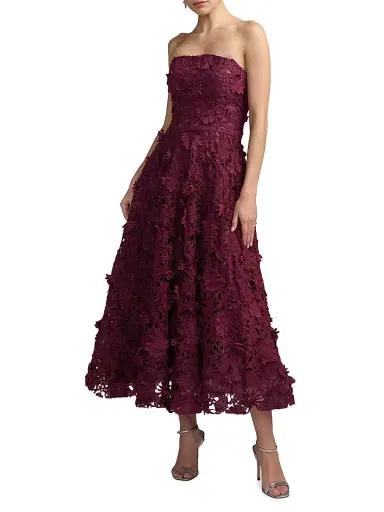 Mac Duggal Women's Floral Lace Strapless A-Line Midi-Dress | Thumbnail 1