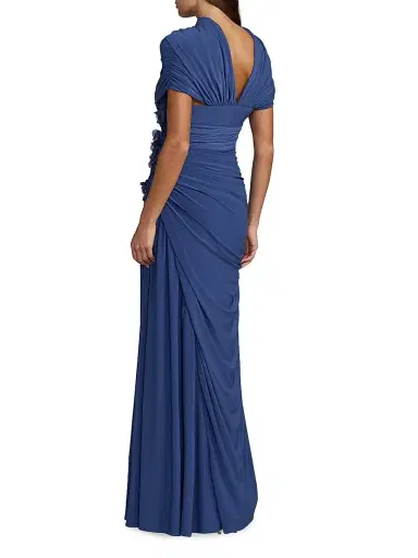 Mac Duggal Women's Beaded Draped Jersey Column Gown - Sapphire - Size 10 | Thumbnail 2