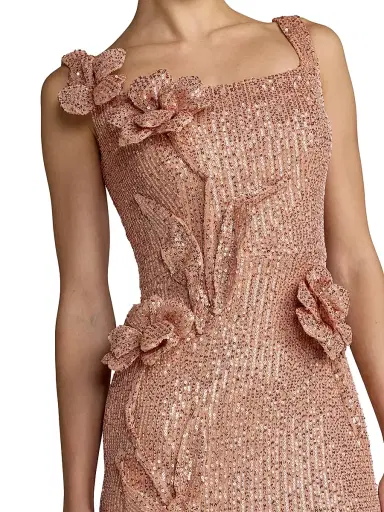Mac Duggal Women's 3D Flower Sequin Column Gown | Thumbnail 3
