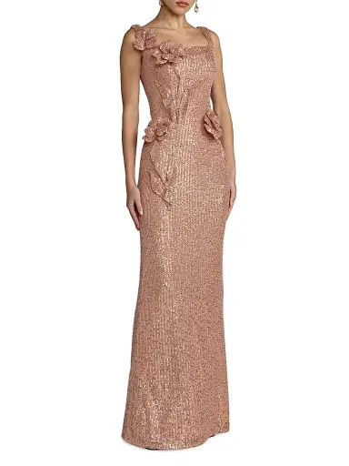 Mac Duggal Women's 3D Flower Sequin Column Gown | Thumbnail 1
