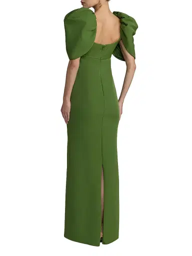 Mac Duggal Women's Crepe Puff-Sleeve Column Gown - Moss - Size 8 | Thumbnail 2