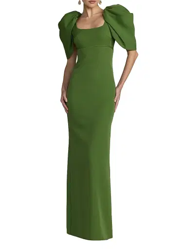 Mac Duggal Women's Crepe Puff-Sleeve Column Gown - Moss - Size 8 | Thumbnail 1
