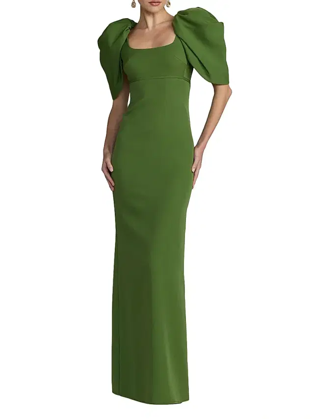 Mac Duggal Women's Crepe Puff-Sleeve Column Gown - Moss