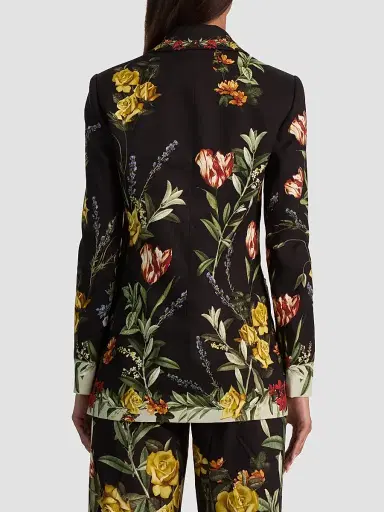 Alice + Olivia Women's Denny Floral Linen-Blend Boyfriend Blazer - Desert Sprigs Black - Size 14 | Thumbnail 3