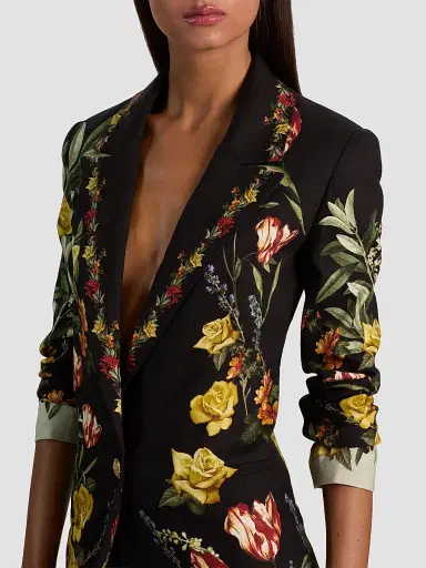 Alice + Olivia Women's Denny Floral Linen-Blend Boyfriend Blazer - Desert Sprigs Black - Size 14 | Thumbnail 6