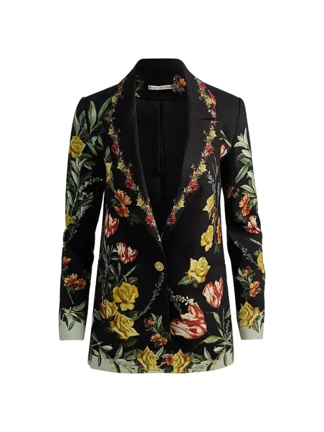 ALICE + OLIVIA Women's Denny Floral Linen-Blend Boyfriend Blazer - Desert Sprigs Black