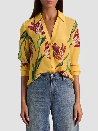 Alice + Olivia Women's Eloise Tulip-Print Silk Blouse | Thumbnail 4 Alice + Olivia Women's Eloise Tulip-Print Silk Blouse | Thumbnail 4