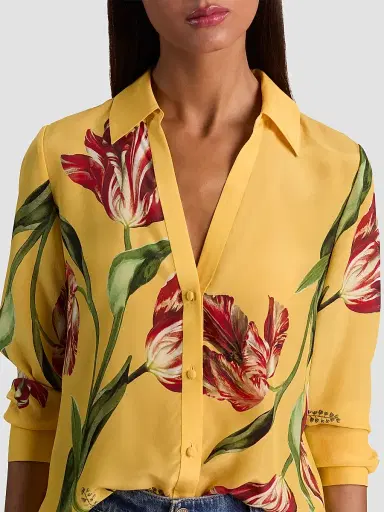 Alice + Olivia Women's Eloise Tulip-Print Silk Blouse | Thumbnail 5 Alice + Olivia Women's Eloise Tulip-Print Silk Blouse | Thumbnail 5