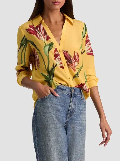 Alice + Olivia Women's Eloise Tulip-Print Silk Blouse | Thumbnail 6 Alice + Olivia Women's Eloise Tulip-Print Silk Blouse | Thumbnail 6
