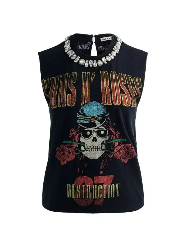 ALICE + OLIVIA Women's Micah Cotton Embellished Muscle T-Shirt - Guns Roses