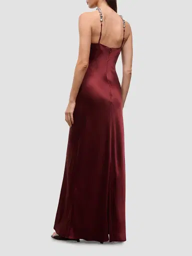 Staud Women's Cadence Embellished-Strap Satin Halter Gown - Pinot | Thumbnail 4 Staud Women's Cadence Embellished-Strap Satin Halter Gown - Pinot | Thumbnail 4