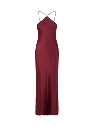 Staud Women's Cadence Embellished-Strap Satin Halter Gown - Pinot | Thumbnail 1 Staud Women's Cadence Embellished-Strap Satin Halter Gown - Pinot | Thumbnail 1