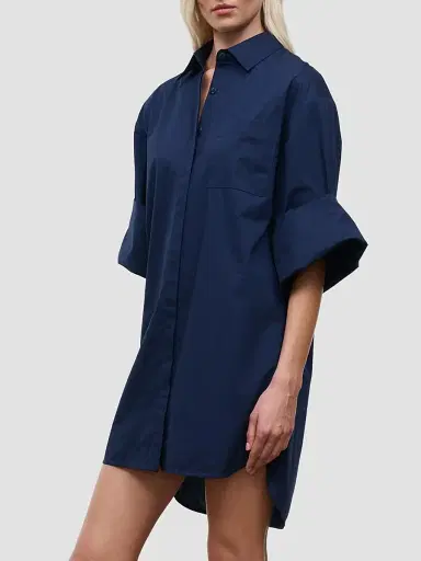 Staud Women's Nico Stretch Cotton Shirtdress - Navy - Size XL | Thumbnail 3 Staud Women's Nico Stretch Cotton Shirtdress - Navy - Size XL | Thumbnail 3