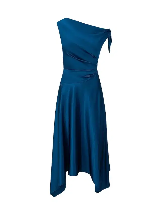 Staud Women's Portia Silk Asymmetric Midi Dress - Harbor