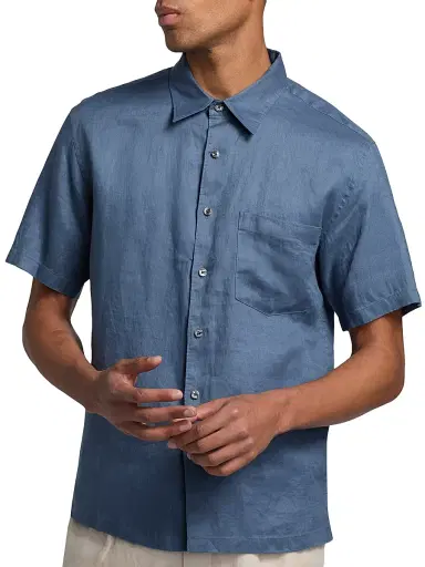 Theory Men's Irving Relaxed-Fit Linen Pocket Shirt - Bering - Size XL | Thumbnail 6 Theory Men's Irving Relaxed-Fit Linen Pocket Shirt - Bering - Size XL | Thumbnail 6