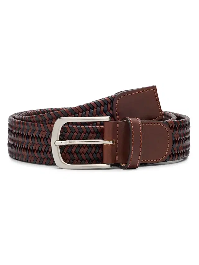 Saks Fifth Avenue Men's Stretch Woven Leather Belt - Java - Size 38