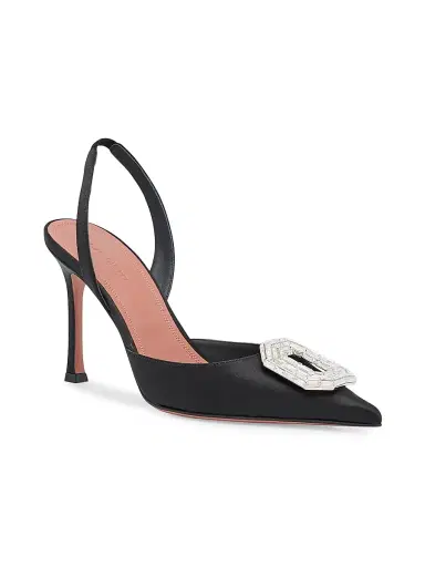 Amina Muaddi Women's Camelia Crystal-Ornament Satin Slingback Pumps | Thumbnail 3 Amina Muaddi Women's Camelia Crystal-Ornament Satin Slingback Pumps | Thumbnail 3