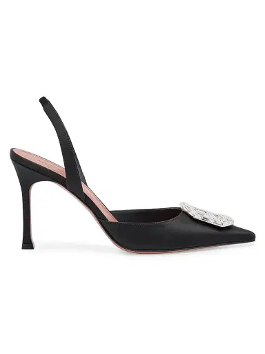 Amina Muaddi Women's Camelia Crystal-Ornament Satin Slingback Pumps | Thumbnail 1 Amina Muaddi Women's Camelia Crystal-Ornament Satin Slingback Pumps | Thumbnail 1
