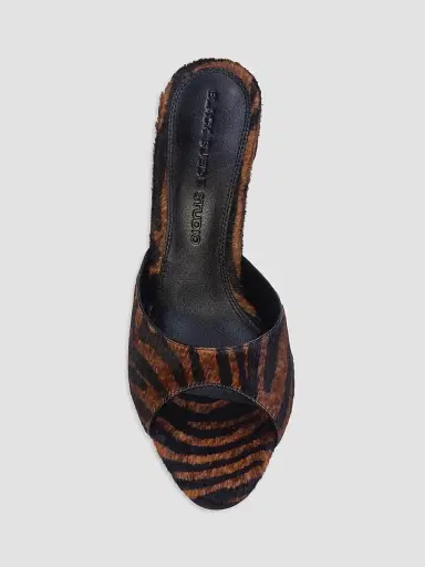 Black Suede Studio Women's Jazz 100MM Pony Hair Mules - Brown Zebra - Size 12 | Thumbnail 3