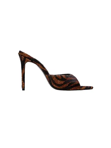 Black Suede Studio Women's Jazz 100MM Pony Hair Mules - Brown Zebra - Size 12 | Thumbnail 1