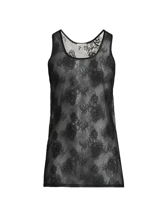 Women's Bouquet Floral Lace Tank Top - Black - Size XL