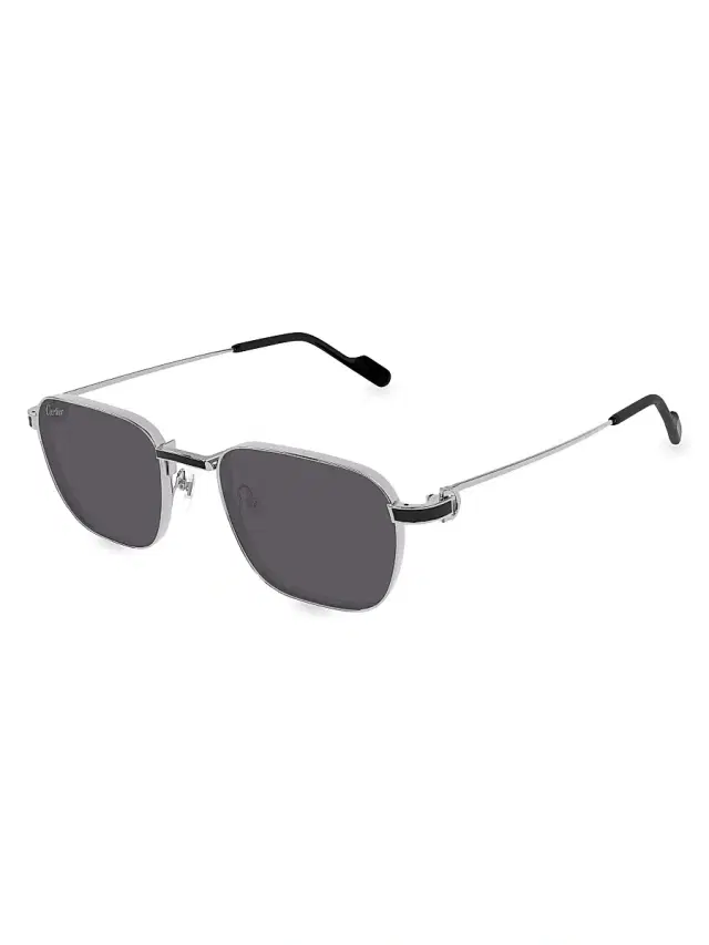 Cartier Men's Santos Evolution Première de 56MM Square Sunglasses - Dark Grey Silver