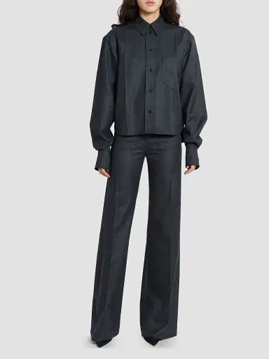 Victoria Beckham Women's Alina Wide-Leg High-Rise Trousers - Dark Grey Melange - Size 0 | Thumbnail 2