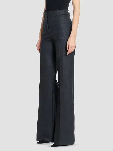 Victoria Beckham Women's Alina Wide-Leg High-Rise Trousers - Dark Grey Melange - Size 0 | Thumbnail 4