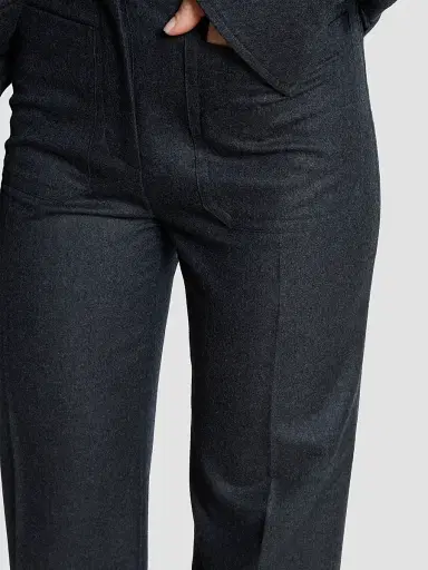 Victoria Beckham Women's Alina Wide-Leg High-Rise Trousers - Dark Grey Melange - Size 0 | Thumbnail 5