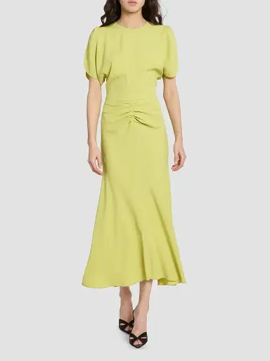 Victoria Beckham Women's Bela Crêpe Gathered Midi Dress | Thumbnail 2 Victoria Beckham Women's Bela Crêpe Gathered Midi Dress | Thumbnail 2