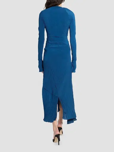 Victoria Beckham Women's Plissé Drape Midi Dress - Dark Ocean | Thumbnail 3 Victoria Beckham Women's Plissé Drape Midi Dress - Dark Ocean | Thumbnail 3