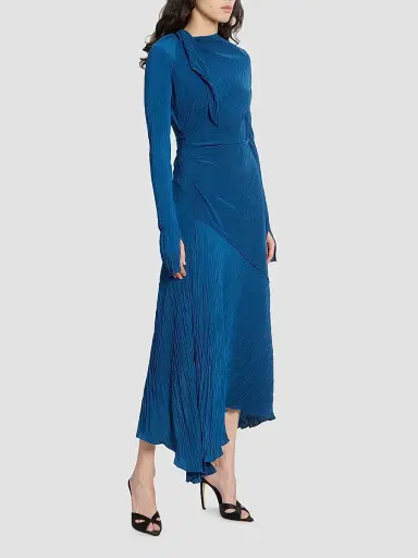 Victoria Beckham Women's Plissé Drape Midi Dress - Dark Ocean | Thumbnail 4 Victoria Beckham Women's Plissé Drape Midi Dress - Dark Ocean | Thumbnail 4