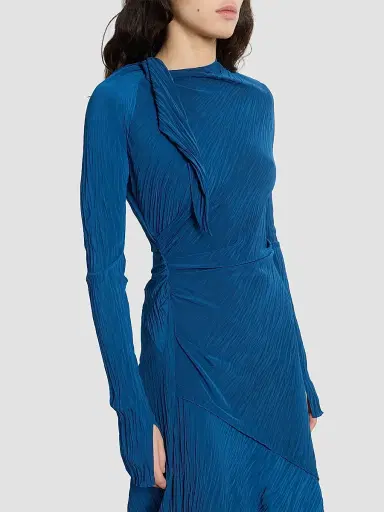 Victoria Beckham Women's Plissé Drape Midi Dress - Dark Ocean | Thumbnail 5 Victoria Beckham Women's Plissé Drape Midi Dress - Dark Ocean | Thumbnail 5