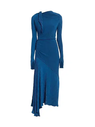 Victoria Beckham Women's Plissé Drape Midi Dress - Dark Ocean | Thumbnail 1 Victoria Beckham Women's Plissé Drape Midi Dress - Dark Ocean | Thumbnail 1