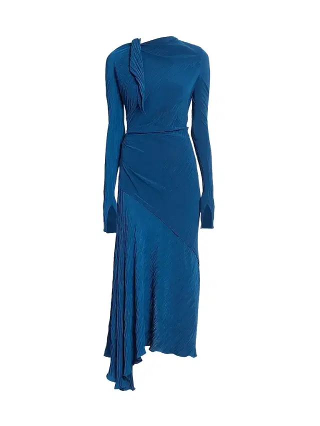 Victoria Beckham Women's Plissé Drape Midi Dress - Dark Ocean