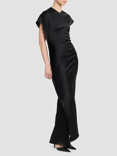 Victoria Beckham Women's Victoria Satin Asymmetric Maxi Dress - Black - Size 0 | Thumbnail 2