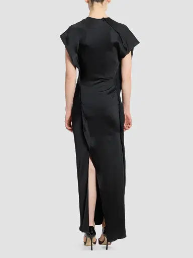 Victoria Beckham Women's Victoria Satin Asymmetric Maxi Dress - Black - Size 0 | Thumbnail 3