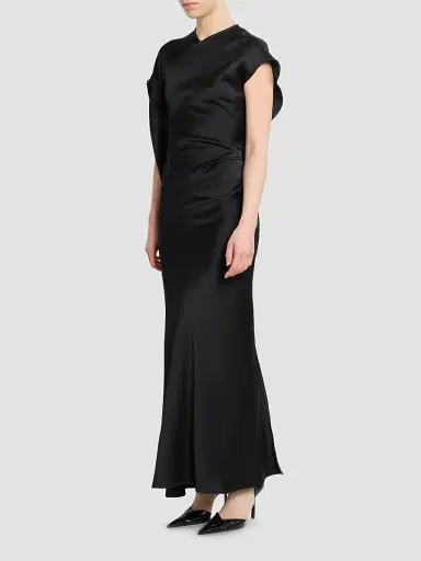 Victoria Beckham Women's Victoria Satin Asymmetric Maxi Dress - Black - Size 0 | Thumbnail 4