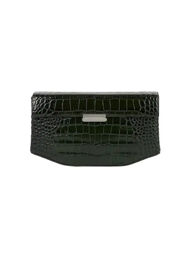 Toteme Women's Clip Croc-Embossed Leather Shoulder Bag - Dark Green