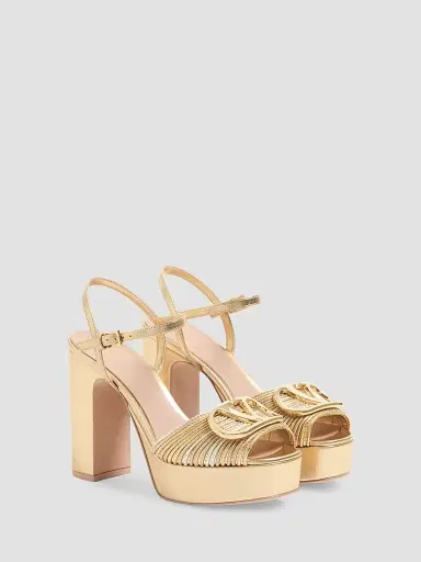 Valentino Garavani Women's VLogo Signature Metallic Platform 115MM Sandals | Thumbnail 2