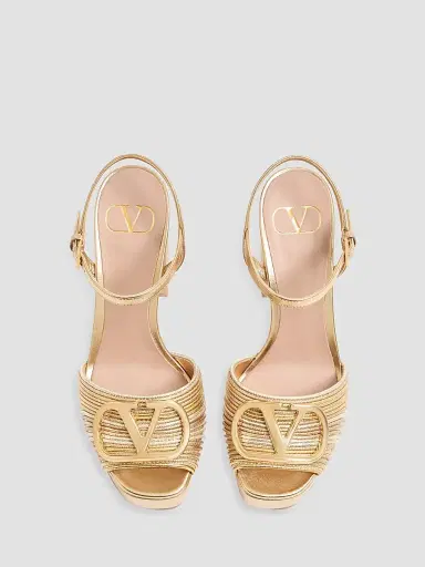 Valentino Garavani Women's VLogo Signature Metallic Platform 115MM Sandals | Thumbnail 3