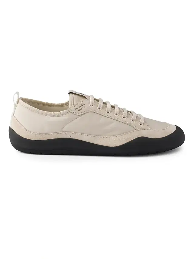 Prada Men's Speedrock Nylon and Suede Sneakers - Beige Khaki
