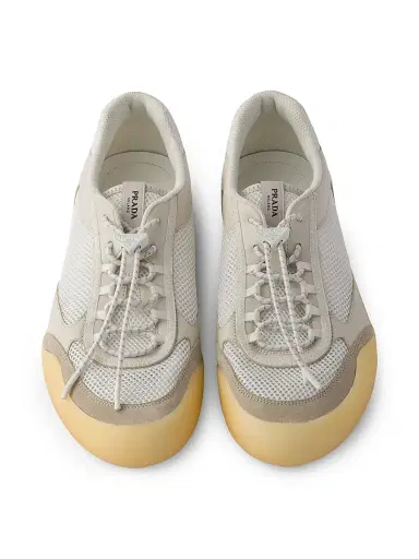 Prada Men's Speedrock Leather and Mesh Fabric Sneakers - Khaki - Size 10.5 | Thumbnail 4