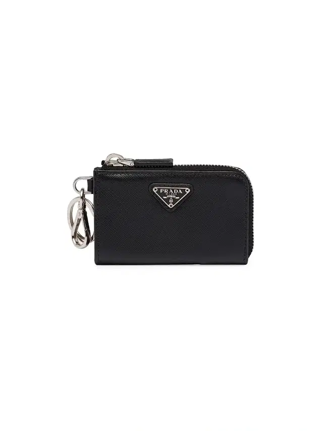 Prada Men's Saffiano Leather Mini Pouch Keychain - Black