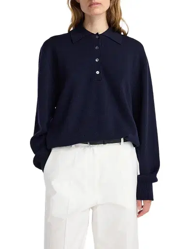 RÓHE Women's Wool-Blend Polo Sweater - Anthracite - Size 12 | Thumbnail 1 RÓHE Women's Wool-Blend Polo Sweater - Anthracite - Size 12 | Thumbnail 1